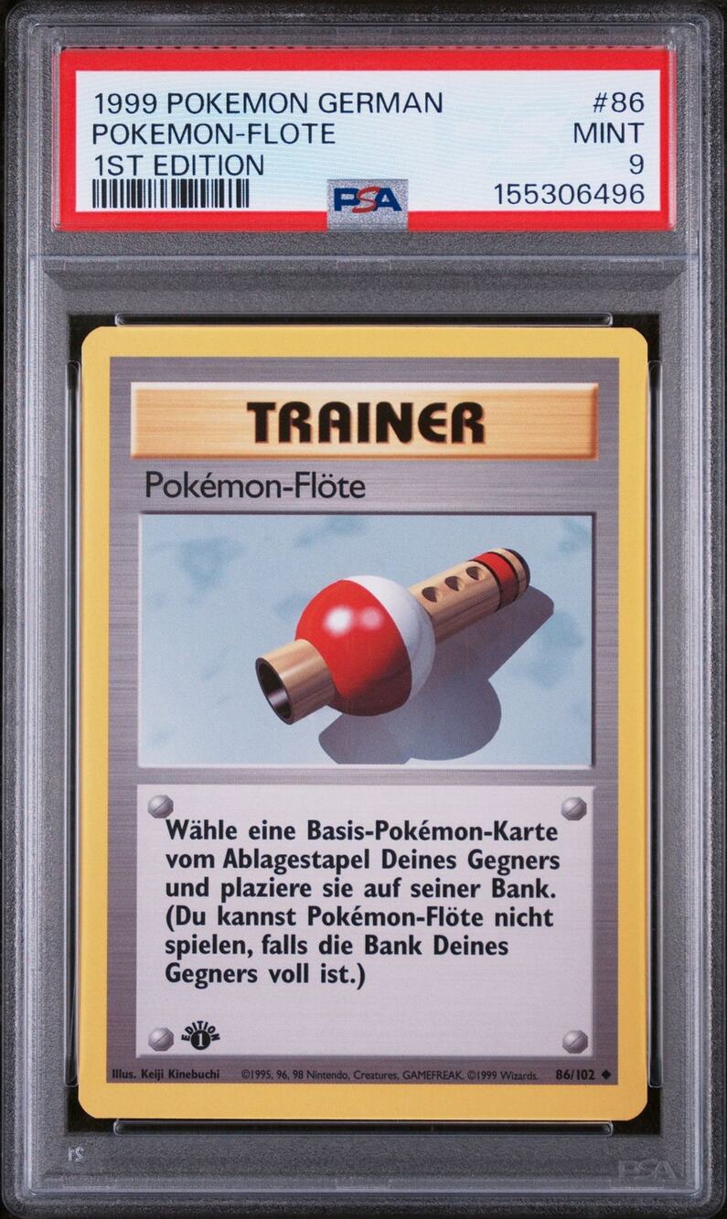 PSA 9 MINT Pokémon Flute (Flote) 1st Edition 84/102 Pokémon 1999 German Base Set